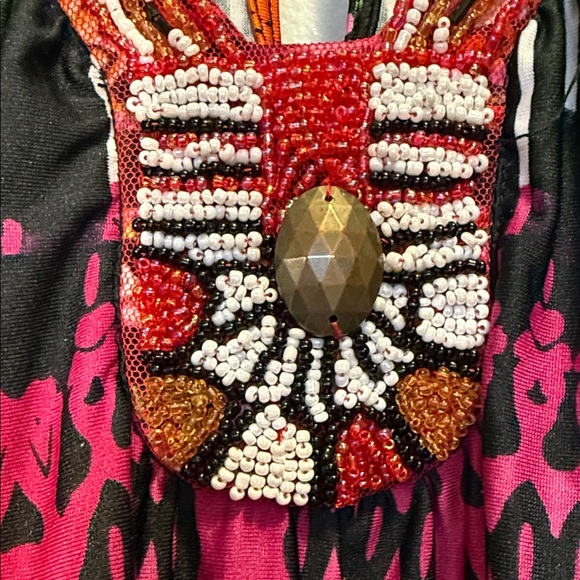 JohnPaulRichard Vibrant Pink and Black Beaded summer dress - Picture 4 of 8